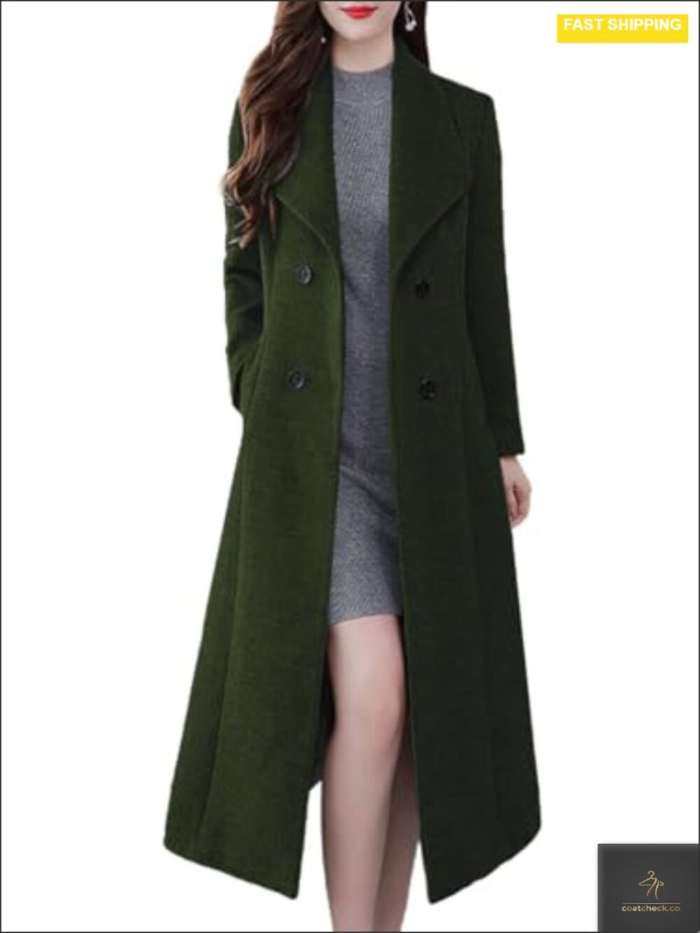 Wool Blend Double Breasted Pea Coat with Shawl Lapel